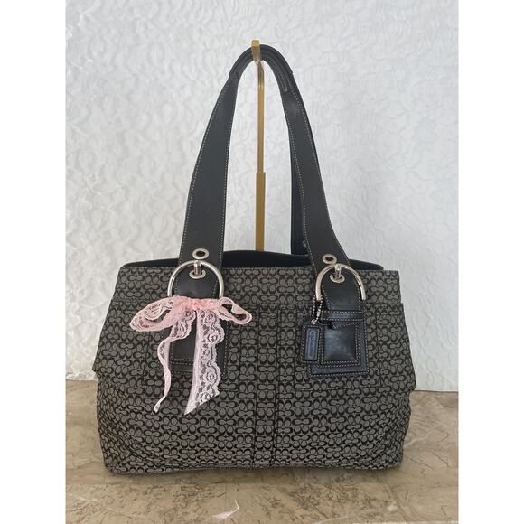 Vtg COACH black hobo soho canvas leather trim Y2K large bag tote F112311 - Picture 1 of 7